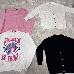 White and Black Button-Up Cardigan/2 graphic crewneck